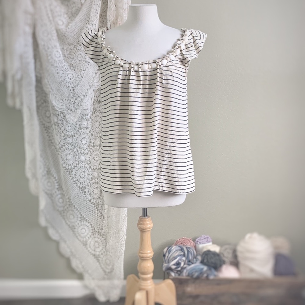 REBECCA TAYLOR | 100% Silk Striped Top w/ Pockets